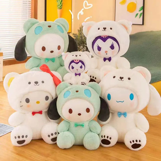 Kawaii Sanrio Peluches Jouet Hello Kitty Cinnamonroll Pochacco Kuromi Poupée en peluche Cos Ours Jouets mignons pour enfants