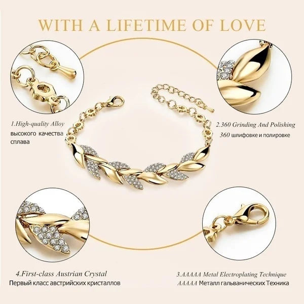 Bracelet de feuille tressée d’amour Bracelet de mariage en cristal de charme pour femmes Anniversaire Saint-Valentin Cadeau Bijoux Pulseras Mujer