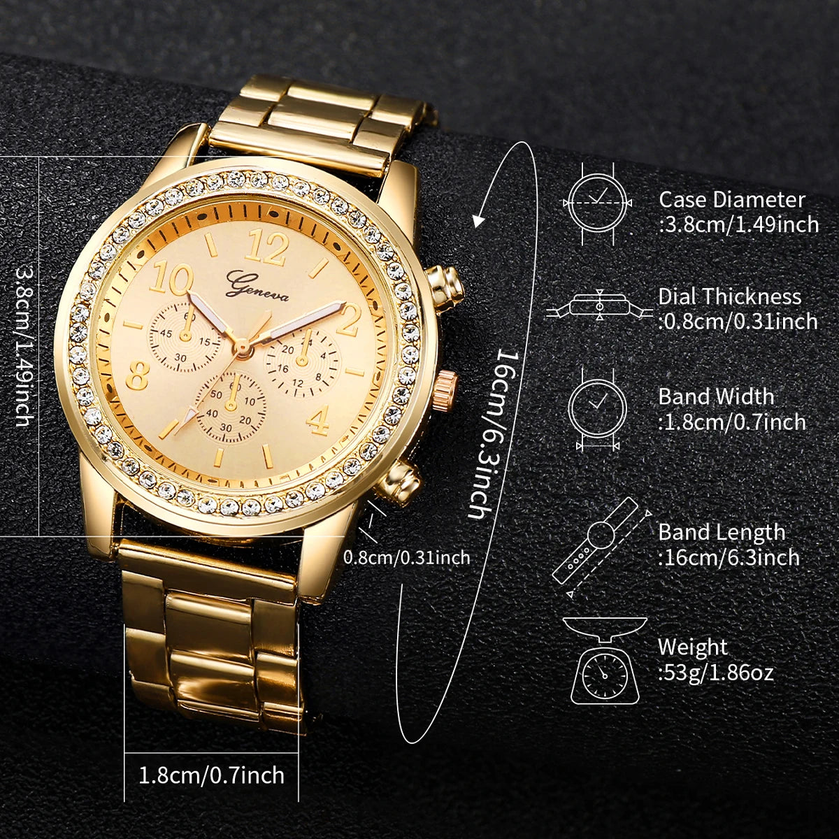 Montre à quartz de couleur or en acier inoxydable pour femmes et bracelet en diamant