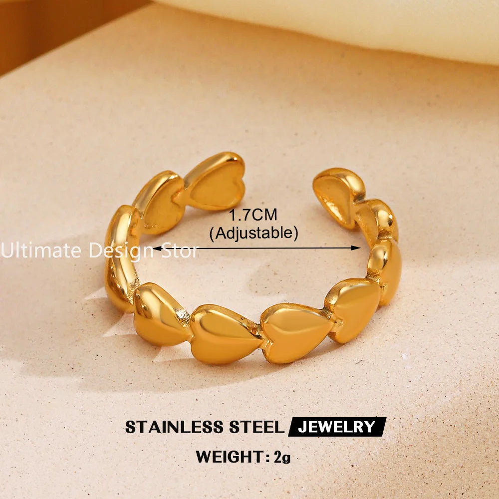 Bague cœur en acier inoxydable de couleur or Bague creuse en métal pour femmes Bijoux étanches Cadeau de petite amie Bijoux Femme Anillos