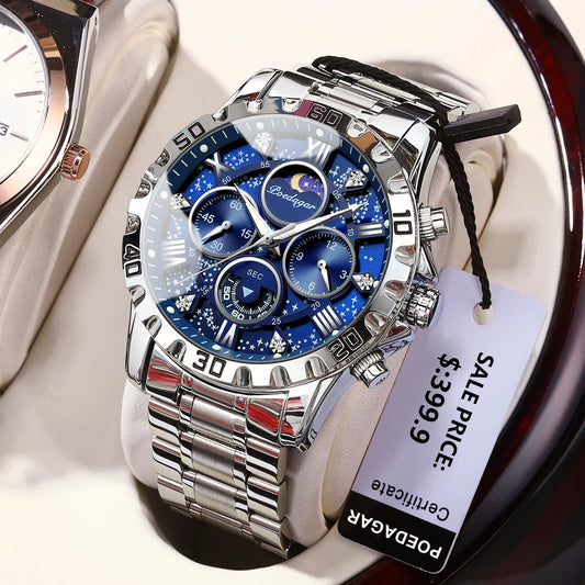 POEDAGAR Montre de luxe pour homme Quartz Sports étanche Lumineux en acier inoxydable Chronographe Hommes Montres Horloge Reloj Reloj