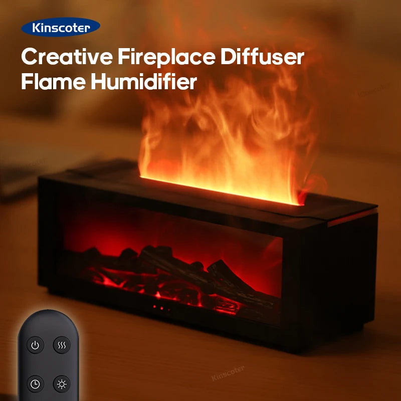 Diffuseur de cheminée simulé Arôme Humidificateur d’air à l’huile essentielle avec minuterie à distance et veilleuse colorée pour la maison Cadeau créatif