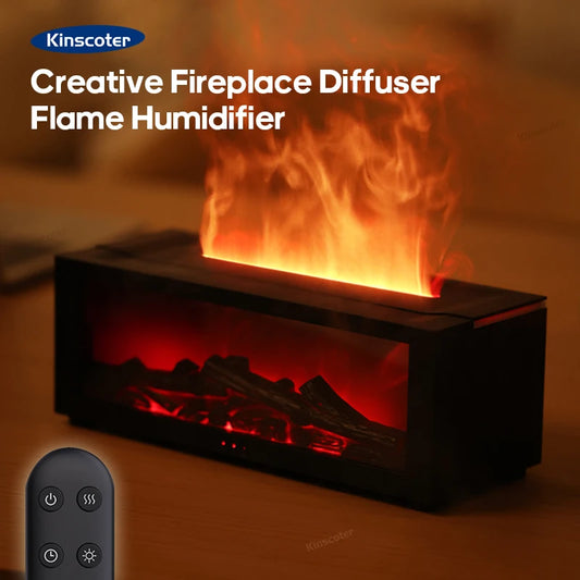 Diffuseur de cheminée simulé Arôme Humidificateur d’air à l’huile essentielle avec minuterie à distance et veilleuse colorée pour la maison Cadeau créatif