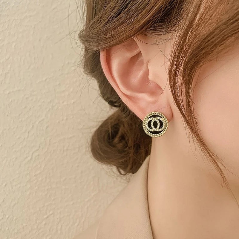 Boucle d'oreille en cristal émail noir à double cercles ronds pour femmes Style coréen Doux Bijoux simples Brincos Vente en gros Cadeau de fille
