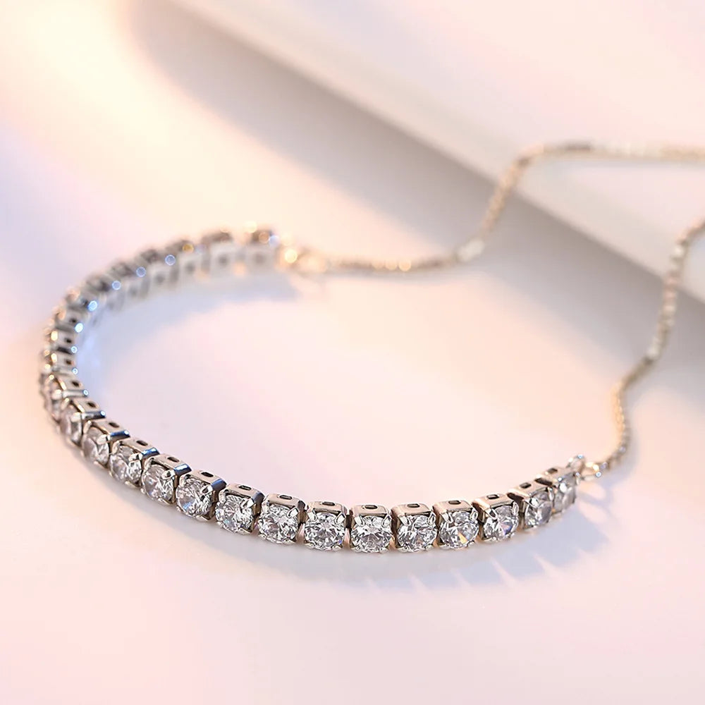 Bracelet en argent sterling 925 Amour élégant Zircon Tennis Chaîne en cristal pour femmes