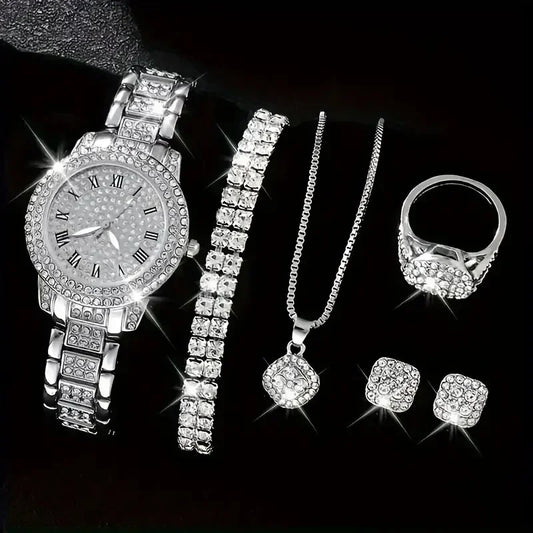 6pcs Ensemble de montres Ensemble de luxe Strass Femmes Mode Élégant Montre-bracelet Quartz Montre Pour Fille Dames Horloge Montre Femme