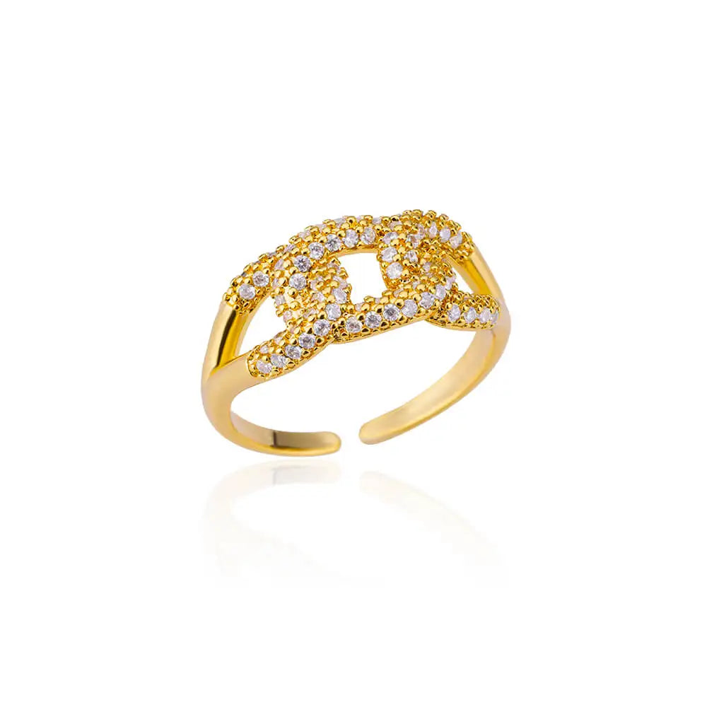 Zircon Double Layer Open Rings For Women Gold Color Adjustable Stainless Steel Ring Wedding Aesthetic Jewelry Gift Bijoux Femme