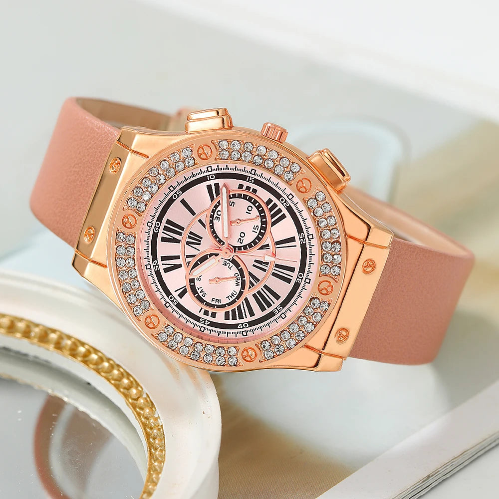 3PCS Ensemble Femmes Casual Montres En Cuir Quartz Montres-Bracelets Et Dames Coeur Bow Portefeuille Lunettes Lunettes De Soleil Horloge Montre Femme