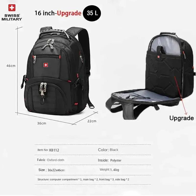 SWISS 17 » Sac à dos pour ordinateur portable Port de charge USB étanche Sac à dos multifonctionnel de style suisse Sac d’école Mochila Sac de voyage de randonnée