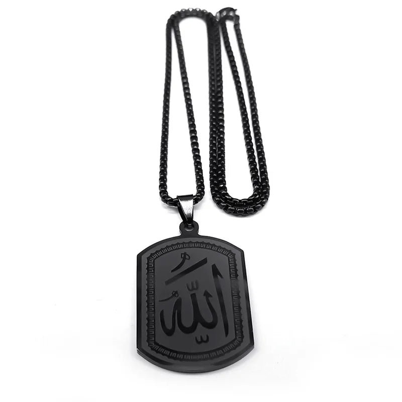 Islamique Arabe Allah Bénédiction Dieu Pendentif Colliers pour Hommes/Femmes Acier Inoxydable Couleur Noire Arabe Islam Chaîne Collier Bijoux