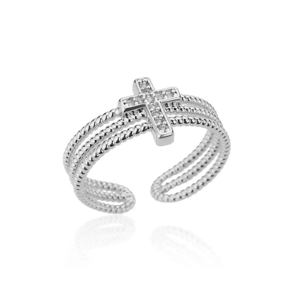 Zircon Double Layer Open Rings For Women Gold Color Adjustable Stainless Steel Ring Wedding Aesthetic Jewelry Gift Bijoux Femme