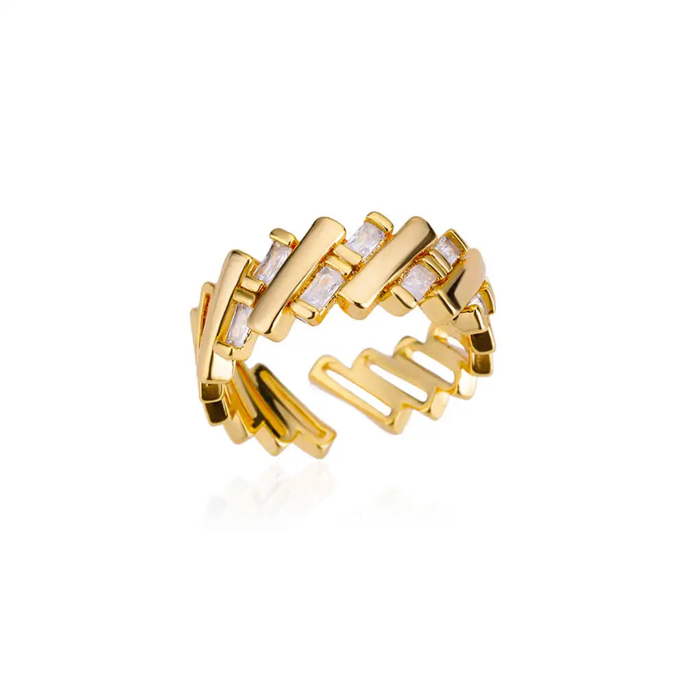 Zircon Double Layer Open Rings For Women Gold Color Adjustable Stainless Steel Ring Wedding Aesthetic Jewelry Gift Bijoux Femme
