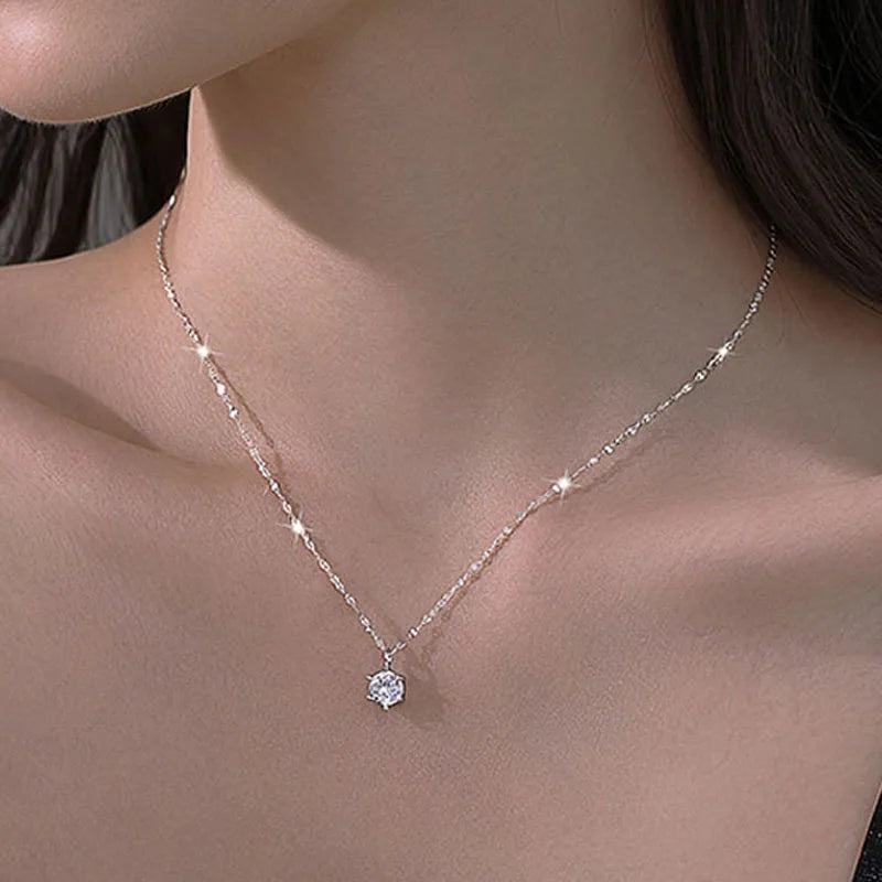 Collier plaqué en argent sterling 925 chaud Chaîne de clavicule de zircon AAA étincelante simple polyvalente pour femmes bijoux de mariage en gros