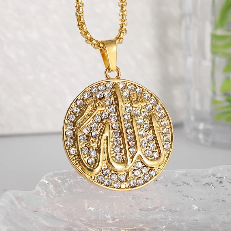 Collier islamique en acier inoxydable pour hommes Mode exquise Allah Tag Pendentif rectangulaire Collier Amulette Cadeau musulman