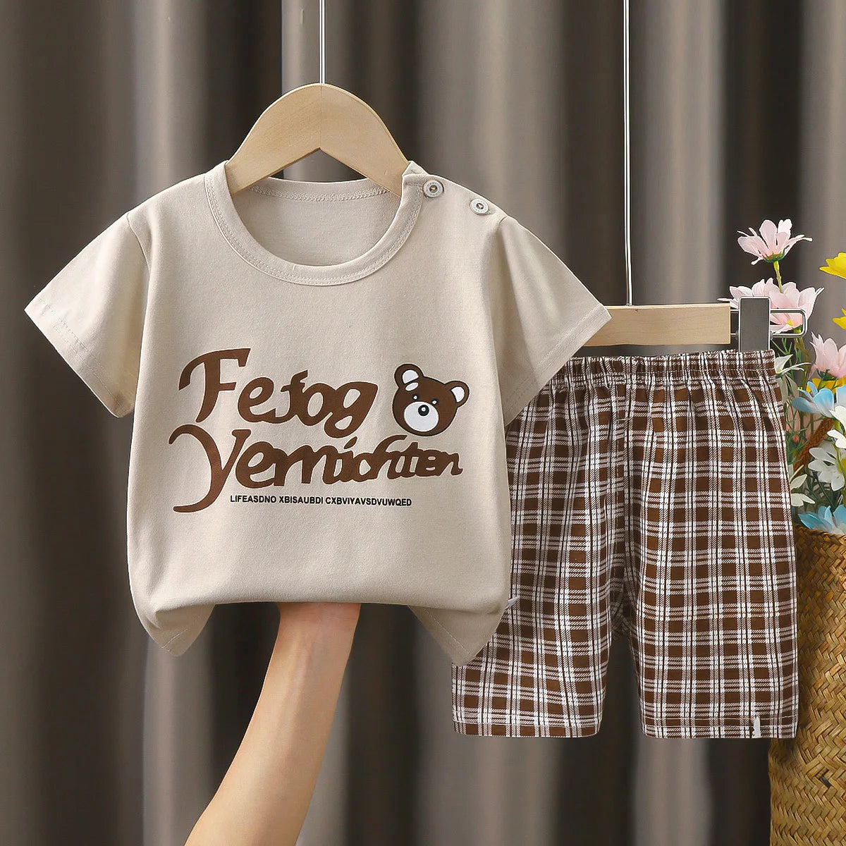 Dessin animé d’été T-shirt Shorts Enfants Ensemble Coton Tees Pantalons Loisirs Garçons et Filles Bébés Vêtements Casual 2pcs