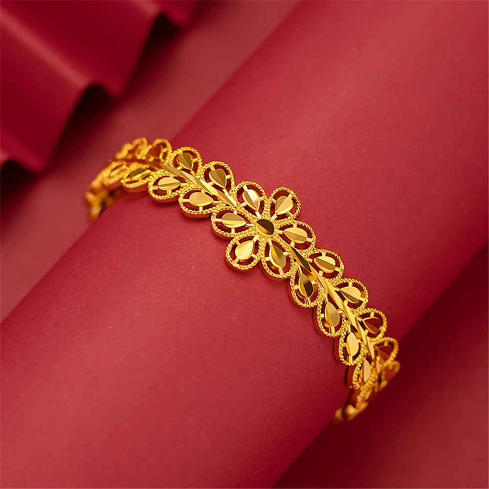 Bracelets plaqués or 24 carats pour femmes Bracelet ouvert et bracelet Pulseira Femme Mariage Bijoux de mariée Accessoires Cadeaux de fête Bijoux
