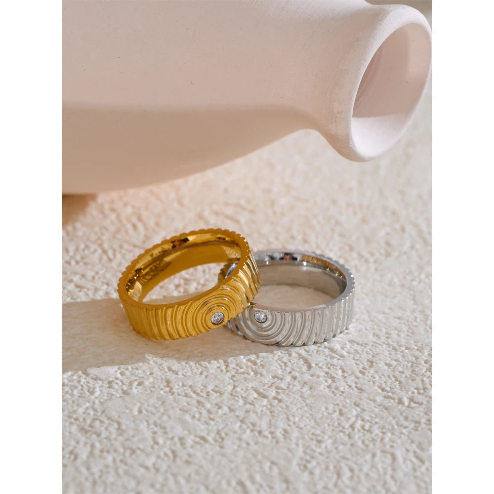 Yhpup 6789# Arrivée en acier inoxydable rond rayé zircon anneau de haute qualité minimaliste doigt bijoux de mode Bijoux Femme