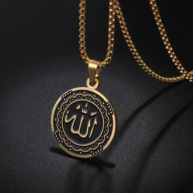 Collier islamique en acier inoxydable pour hommes Mode exquise Allah Tag Pendentif rectangulaire Collier Amulette Cadeau musulman