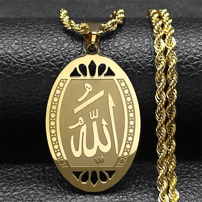 Journal islamique musulman Allah Chaîne de collier en acier inoxydable pour hommes Femmes Arabe Or Couleur Islam Bijoux collier homme N1208
