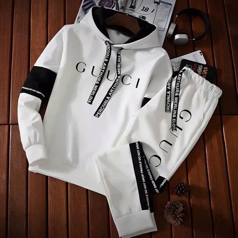Survêtement pour homme Sweat-shirt à capuche de mode de haute qualité Pantalon de survêtement Casual Tendance Pull imprimé Classique Noir Blanc