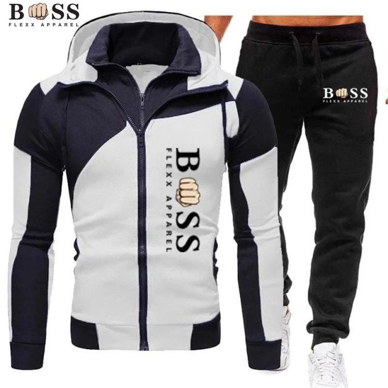 Survêtement pour hommes Costume de jogging décontracté Ensemble d’extérieur Sweats à capuche à fermeture éclair + Pantalon de survêtement noir 2pcs Mode de printemps Nouveau Streetwear S-XL