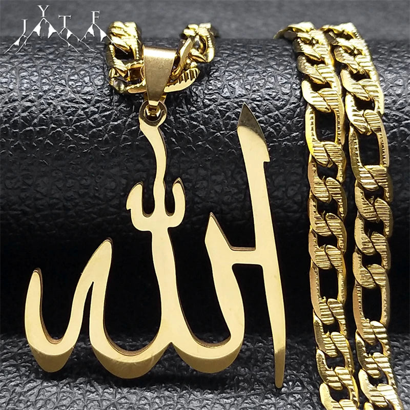Collier pendentif arabe Allah Dieu pour hommes Femmes Acier inoxydable Plaqué or Musulman Amulette islamique Colliers Bijoux N3238S05