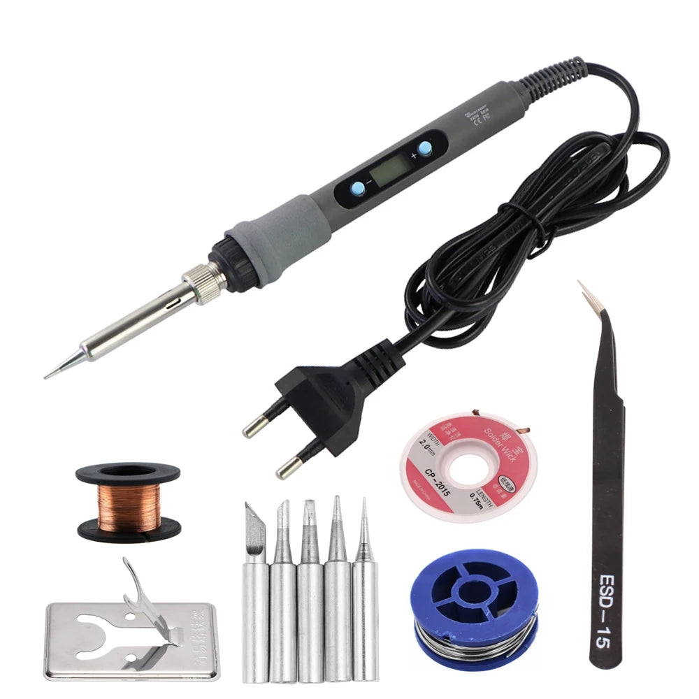 Fer à souder électrique 60W/80W Température réglable Affichage numérique Outils de réparation de soudage électronique avec pointes de fer à souder