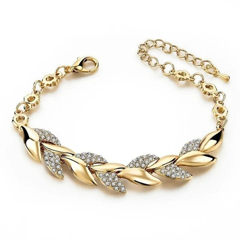 Bracelet de feuille tressée d’amour Bracelet de mariage en cristal de charme pour femmes Anniversaire Saint-Valentin Cadeau Bijoux Pulseras Mujer