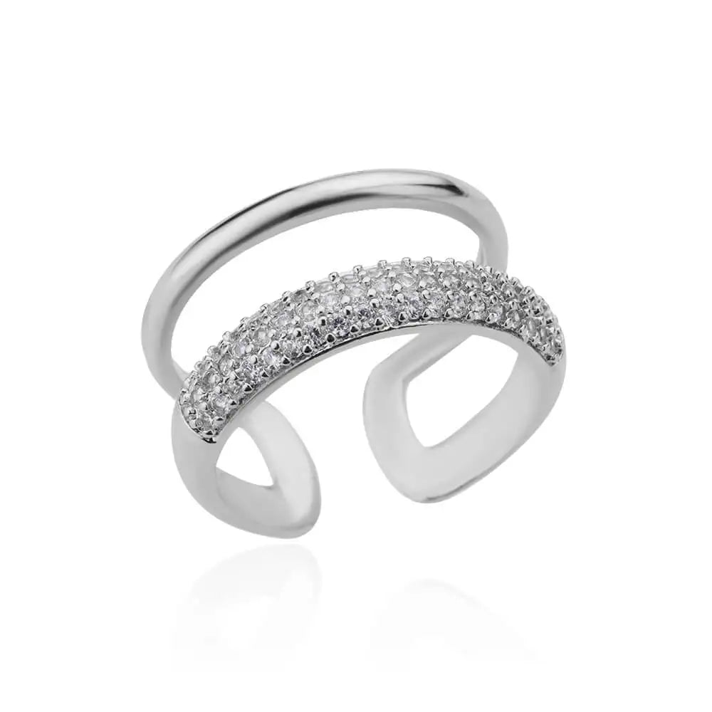 Zircon Double Layer Open Rings For Women Gold Color Adjustable Stainless Steel Ring Wedding Aesthetic Jewelry Gift Bijoux Femme