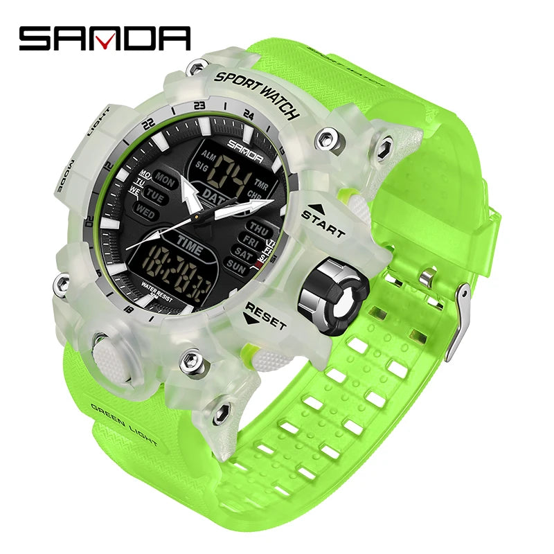SANDA Luxury G Style Montre électronique pour hommes Sports de plein air LED Analogique Numérique Chronographe Militaire Double Affichage 50M Étanche