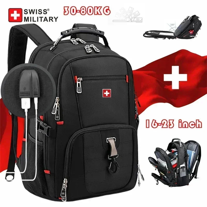 SWISS 17 » Sac à dos pour ordinateur portable Port de charge USB étanche Sac à dos multifonctionnel de style suisse Sac d’école Mochila Sac de voyage de randonnée