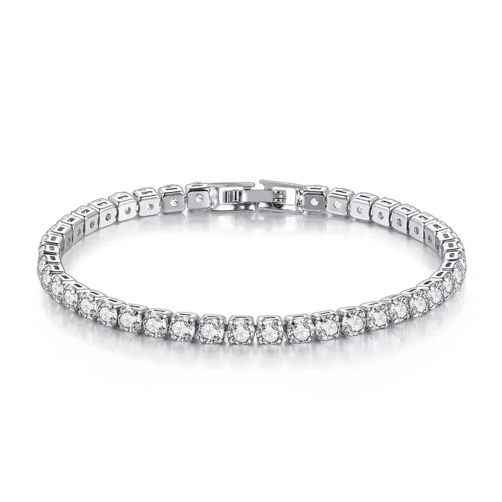 Lihong S925 Bracelet en argent sterling Zircone Tennis Ball Femmes Mode Simple Engagement Mariage Charme Bijoux 4mm 16-20cm