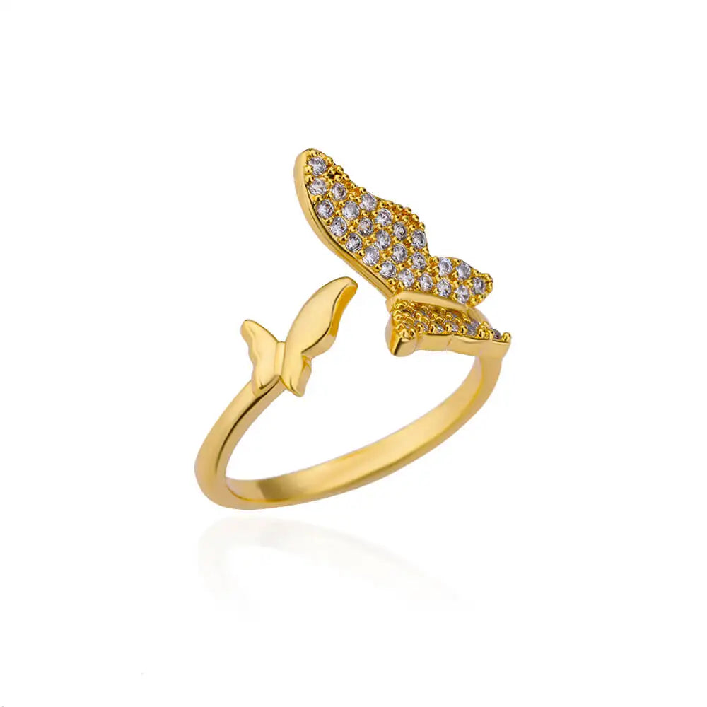 Zircon Double Layer Open Rings For Women Gold Color Adjustable Stainless Steel Ring Wedding Aesthetic Jewelry Gift Bijoux Femme