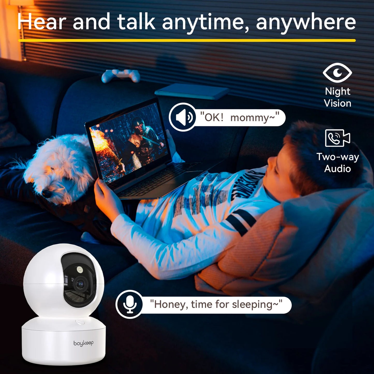 BoyKeep 3MP 5G/2.4GHz WiFi Sécurité intérieure IP Caméra de moniteur pour bébé intelligente Suivi automatique 24/7 Caméra de vidéosurveillance
