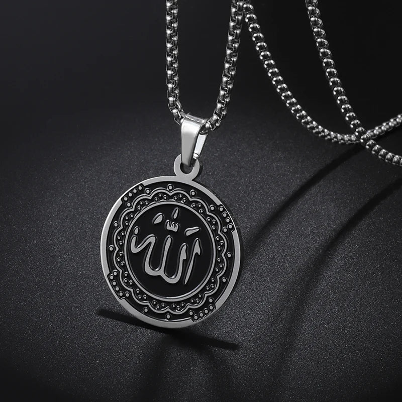 Collier islamique en acier inoxydable pour hommes Mode exquise Allah Tag Pendentif rectangulaire Collier Amulette Cadeau musulman