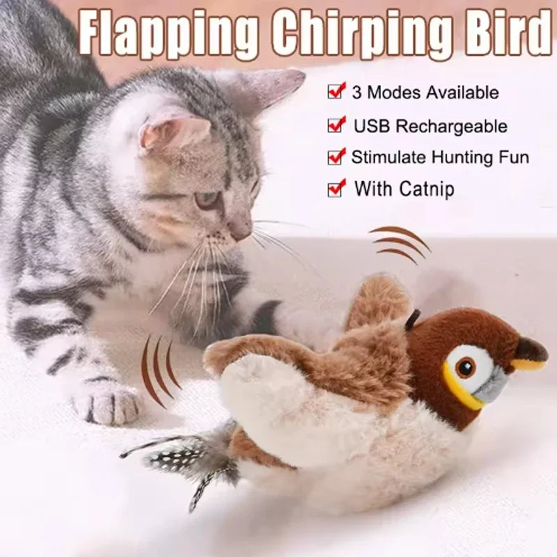 Jouets interactifs pour chats Jouets interactifs pour chien Rechargeable Gazouillant Oiseau battant (pas de vol) Jouet pour chat en peluche activé par le toucher