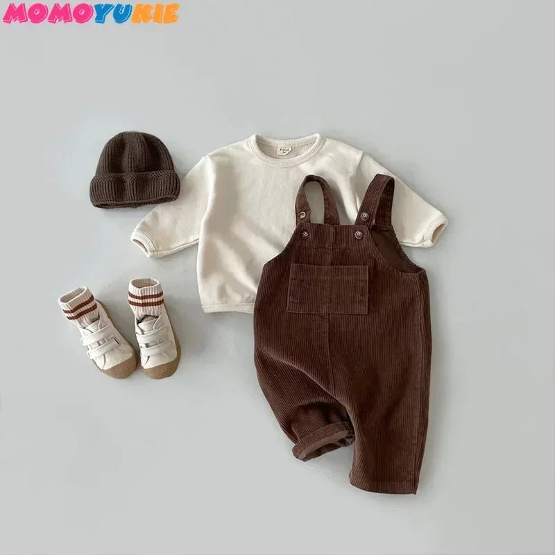 2025 Vêtements pour nouveau-né Combinaison en velours côtelé pour garçon Combinaisons d’automne et d’hiver Barboteuse pour fille Pantalon à bavoir décontracté Salopette Vêtements pour bébés