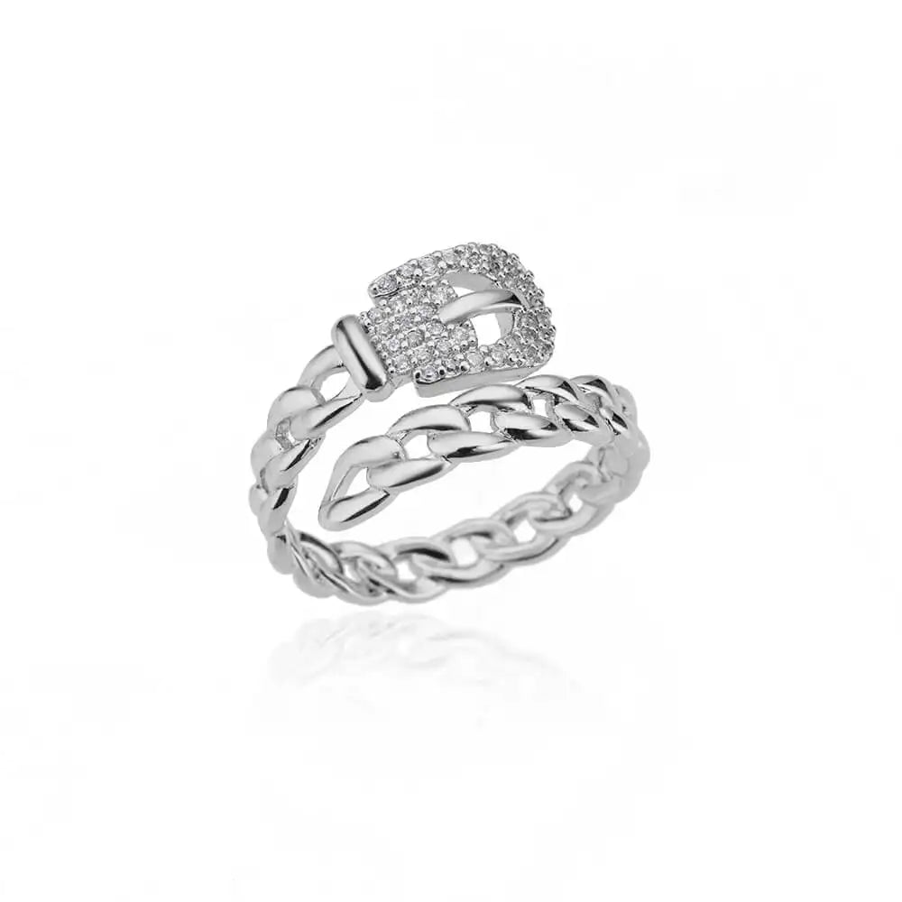 Zircon Double Layer Open Rings For Women Gold Color Adjustable Stainless Steel Ring Wedding Aesthetic Jewelry Gift Bijoux Femme