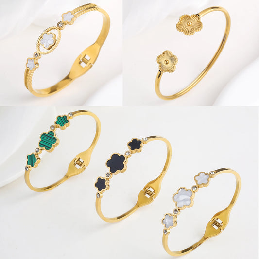 Simple en acier inoxydable coquille blanche cinq feuilles fleur bracelet classique trèfle poignet bijoux luxe pour femme fête bijoux cadeau