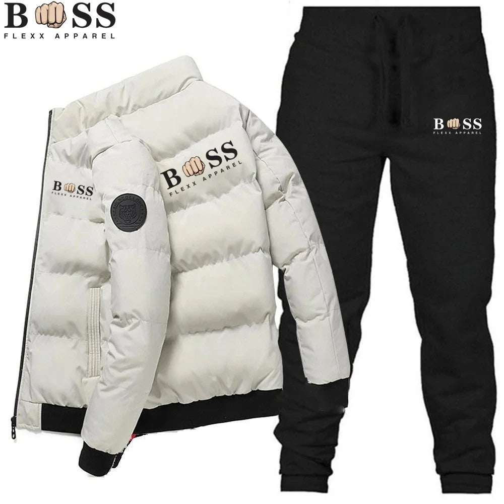 2024 Mode Hiver Coréen BSS FLEXX APPAREL Mode Homme Chaud Nouveau Coupe-vent Haute Qualité Polyester Fermeture Éclair Veste et Pantalon 2-p