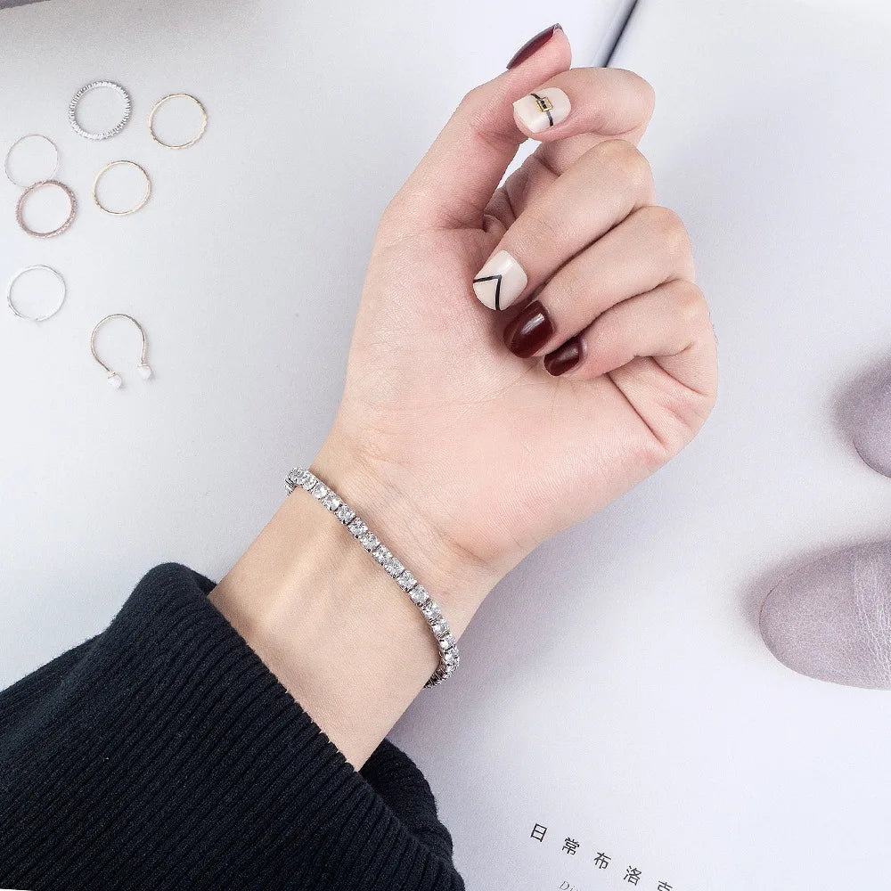 Lihong S925 Bracelet en argent sterling Zircone Tennis Ball Femmes Mode Simple Engagement Mariage Charme Bijoux 4mm 16-20cm