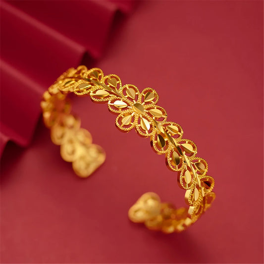 Bracelets plaqués or 24 carats pour femmes Bracelet ouvert et bracelet Pulseira Femme Mariage Bijoux de mariée Accessoires Cadeaux de fête Bijoux