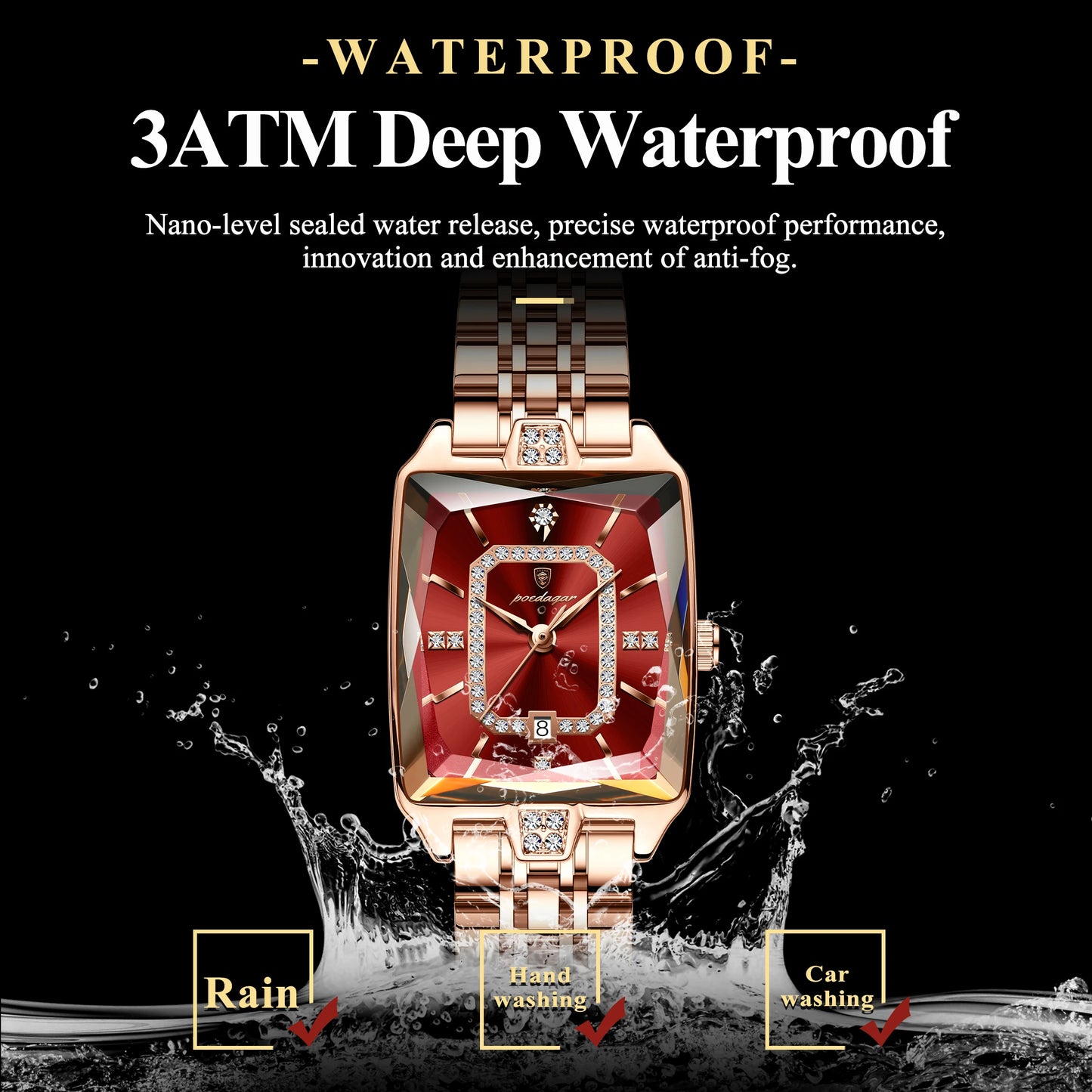 POEDAGAR Top Elegant Femmes Montre-Bracelet Imperméable Date Dames Montre En Acier Inoxydable Rectangle Quartz Montres Pour Femmes