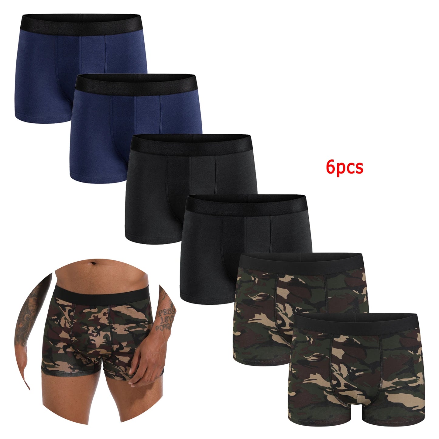 6pcs pack Black Boxer Shorts Hommes Sous-vêtements Doux Respirant Homme Sous-vêtements pour Hommes Homme Boxershorts Slips 2024 Culottes