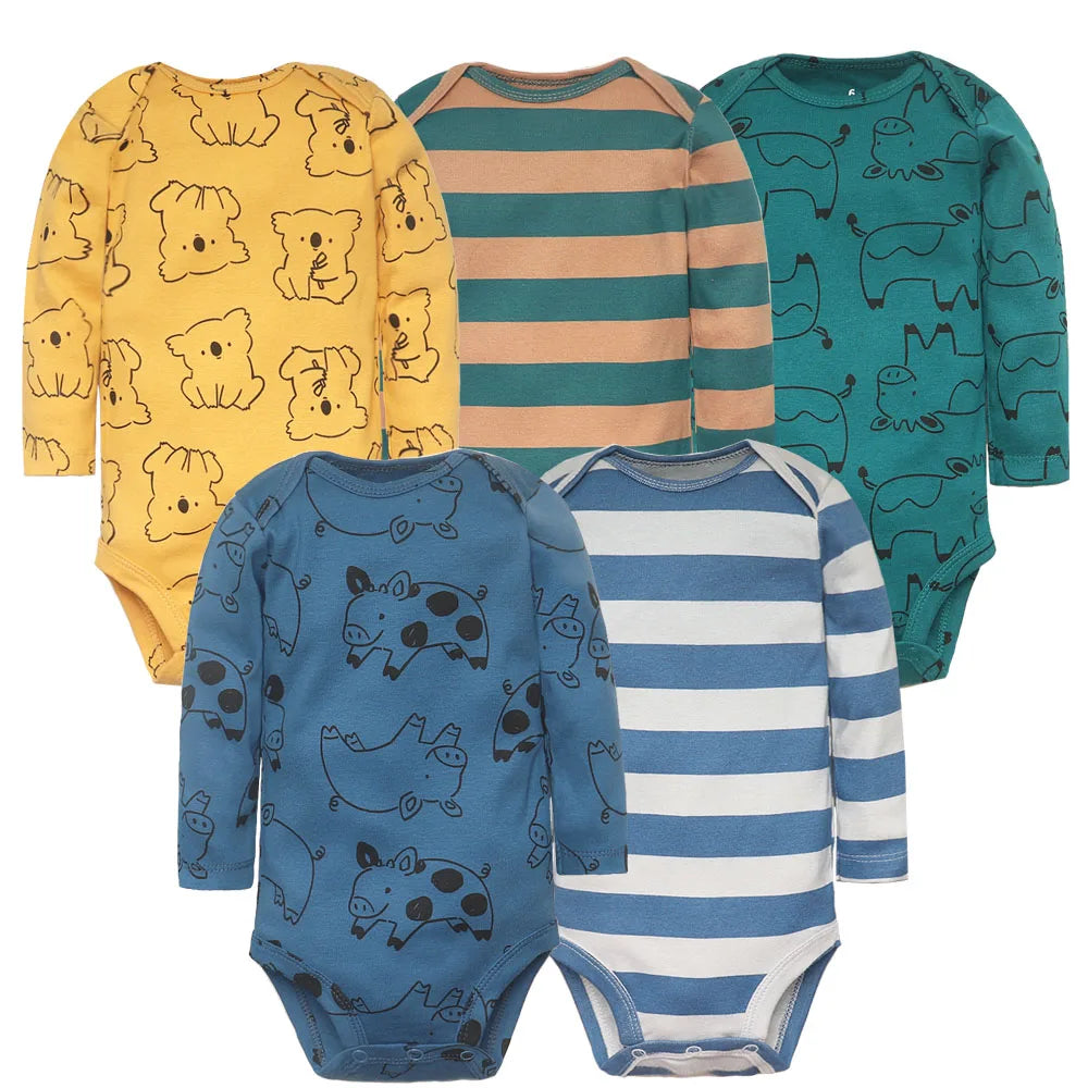 Bodys pour bébé garçon 5 pièces Ensemble de vêtements pour nouveau-nés Vêtements pour tout-petits Vêtements pour bébés pour filles 100 % coton Doux pour bébé Nouveau dessin animé Bebe Combinaisons