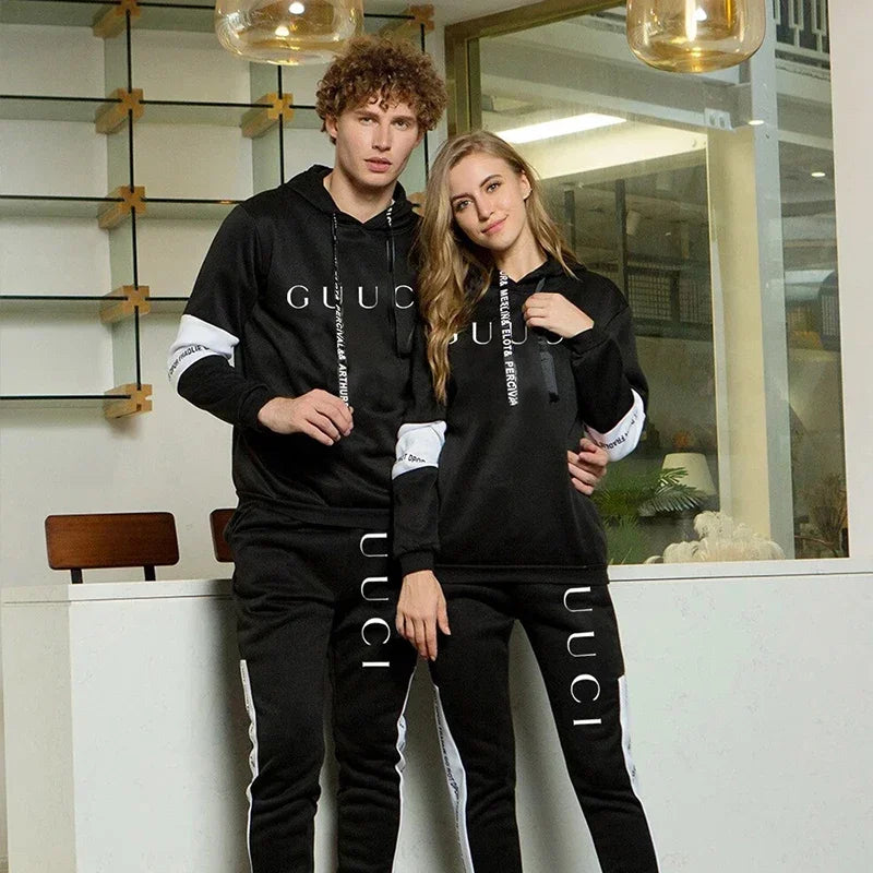 Survêtement pour homme Sweat-shirt à capuche de mode de haute qualité Pantalon de survêtement Casual Tendance Pull imprimé Classique Noir Blanc