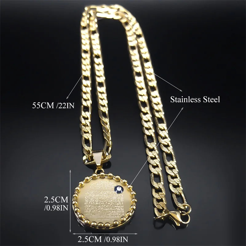 Islamique Musulman Arabe Coran Turc Evil Eyes Collier pour Hommes Acier Inoxydable Couleur Or Allah Colliers Ronds Bijoux N3227S05