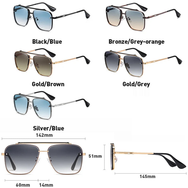 Nouvelles lunettes de soleil dégradées pour hommes Mode Métal Grand cadre Lunettes de soleil Marque Design Luxe Lunette De Soleil Homme