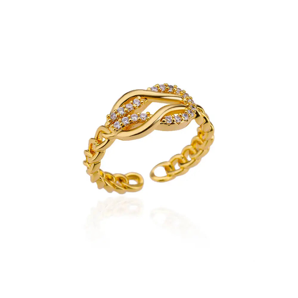 Zircon Double Layer Open Rings For Women Gold Color Adjustable Stainless Steel Ring Wedding Aesthetic Jewelry Gift Bijoux Femme