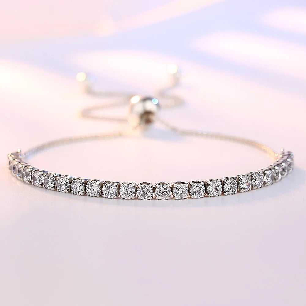 Bracelet en argent sterling 925 Amour élégant Zircon Tennis Chaîne en cristal pour femmes